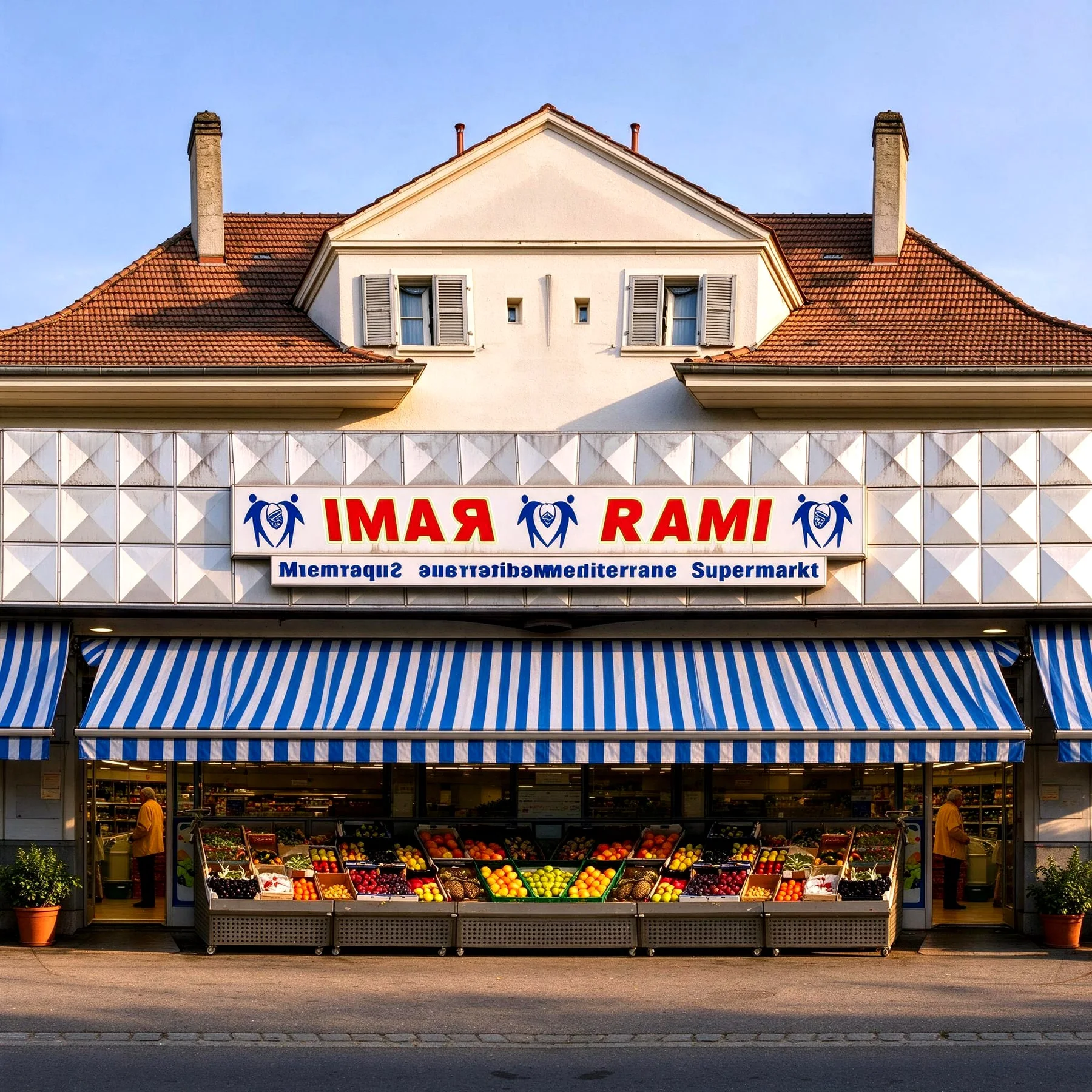 Aussenansicht von RAMI Mediterrane Supermarkt mit frischer Auslage an der Schwarzenburgstrasse in Köniz